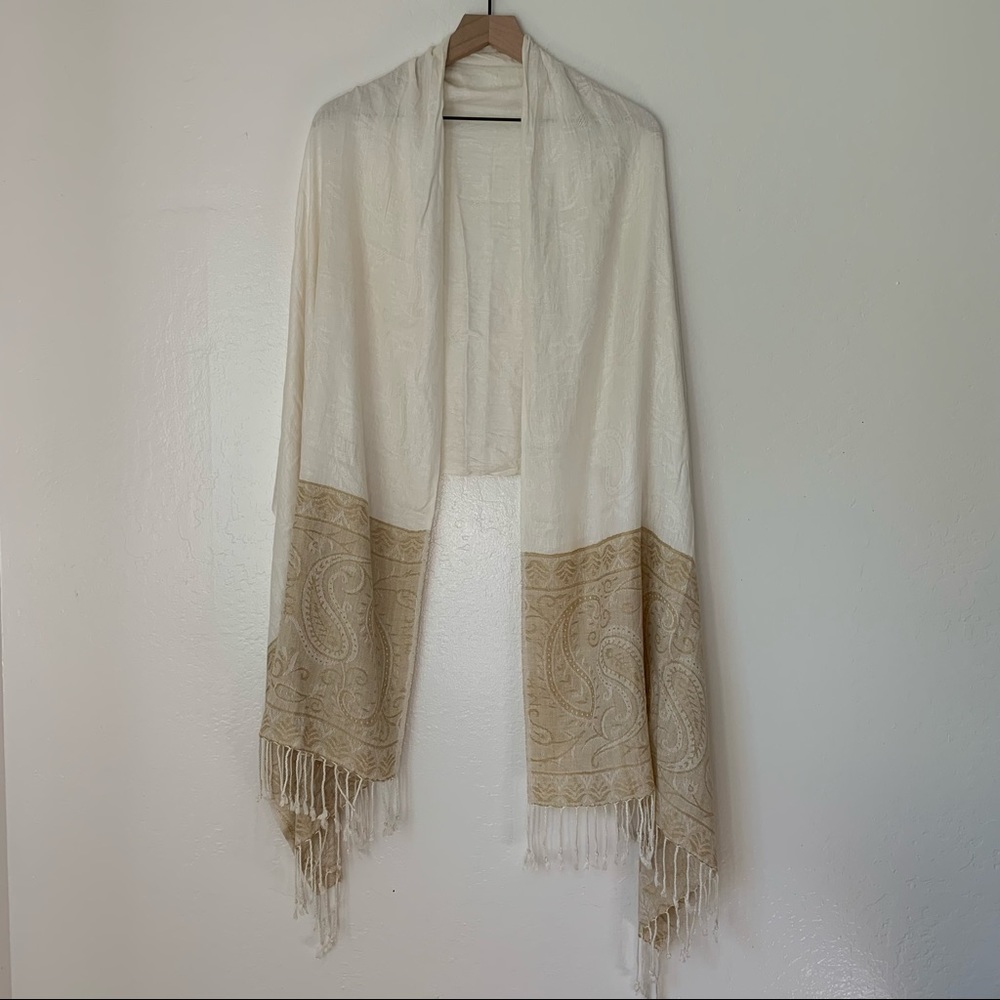 Embroidered Color-Block Shawl - Size Os - image 2